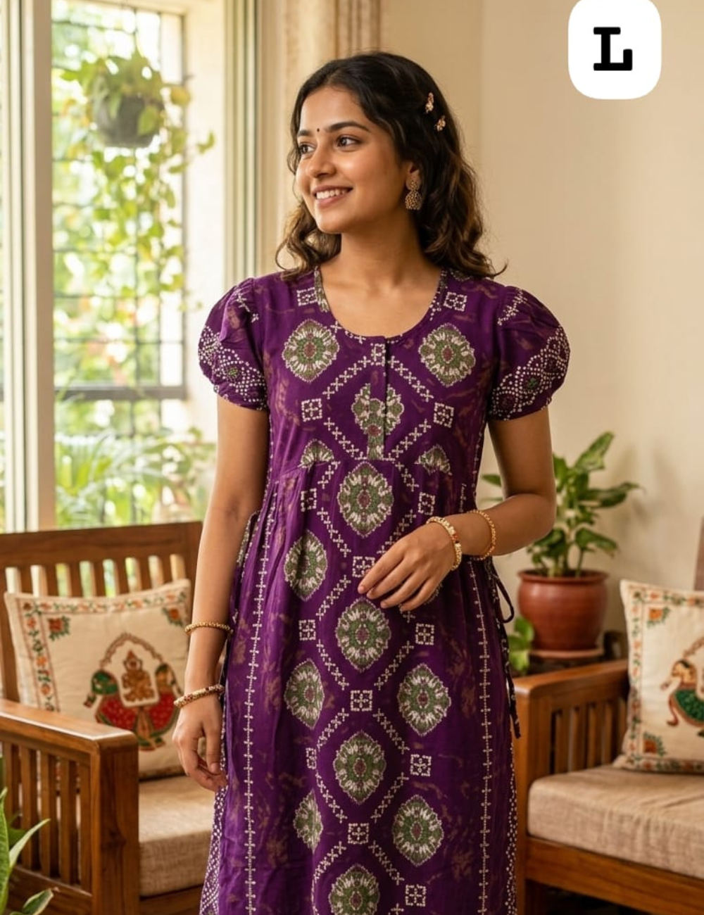 L - Size |Premium Pure Cotton | frock type |Zip Nighty