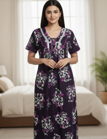 XL Premium - Elegant Front Zip Cotton Nighty | Soft & Comfortable Daily Wear