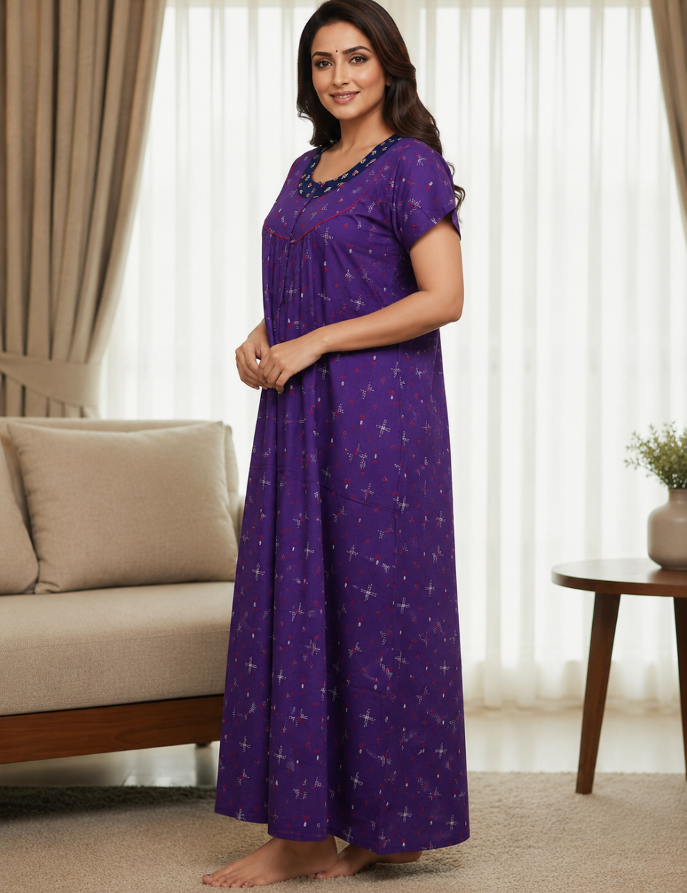 2XL Women's Premium Designer |Pure cotton |Yoke Model Collar| Zip Pattern Nighty | Soft Comfortable Daily Wear Nightdress