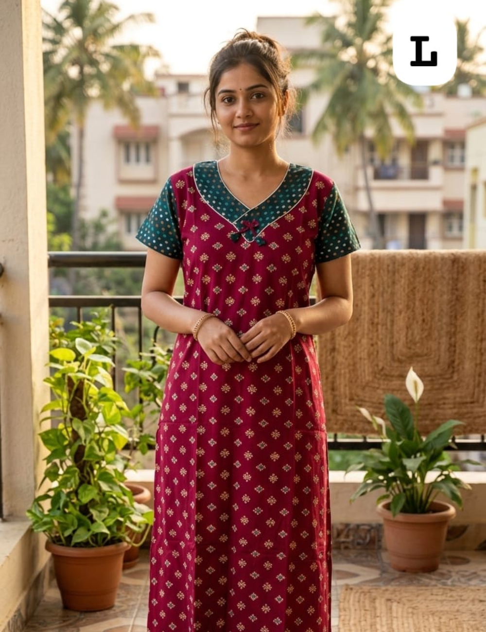 L - Size |Premium Pure Cotton | frock type Nighty