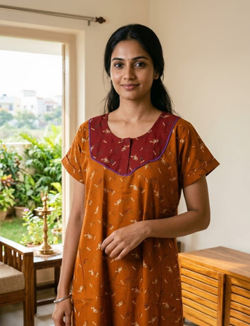 2XL Premium - Elegant Front Zip Cotton Nighty | premium pure cotton | Soft & Comfortable Daily Wear