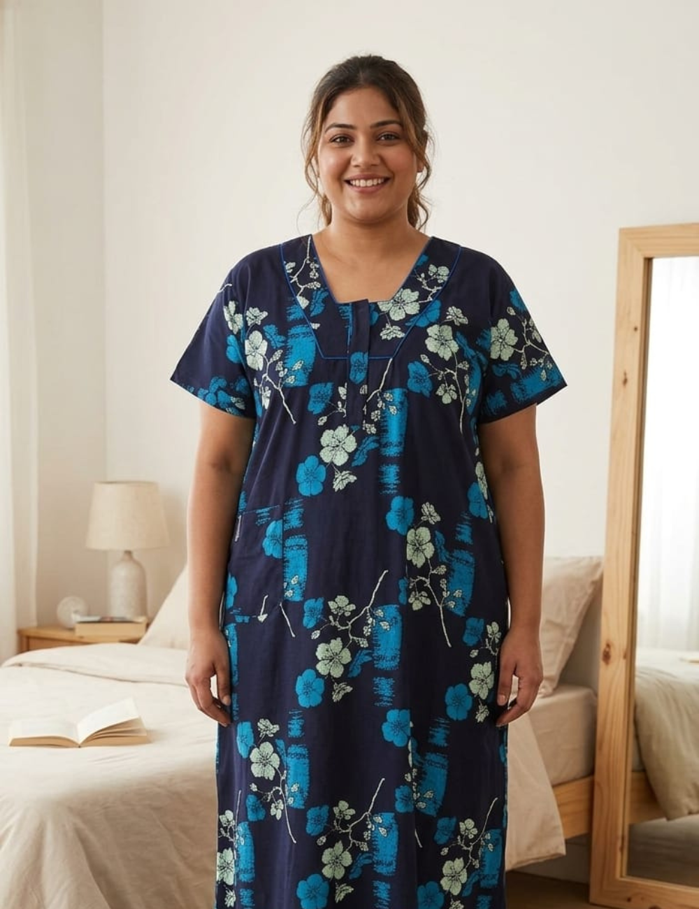 3xl Zip Pattern – Extra Comfort Plus Size Nightwear|Pure Cotton |