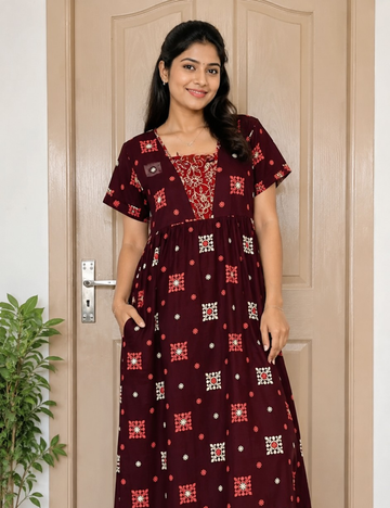XL - Stylish Premium Frock Nighty| with Rope |Without Zip | Everyday Comfort Wear