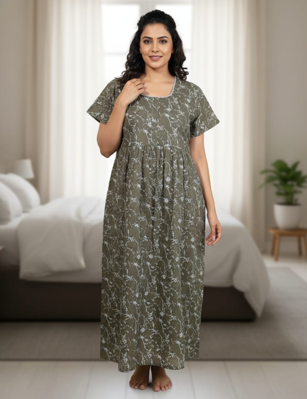 2XL Premium Frock Nighty with Adjustable Side Rope | Soft & Comfortable Daily Wear |Without Zip Pattern