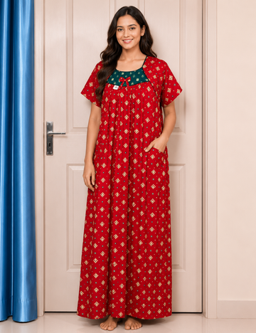 2XL - Size |Premium Pure Cotton | Boat Neck Nighty | with Pocket