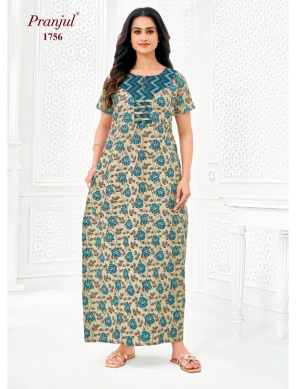 3xl Designer neck–|Zip|Extra Comfort Plus Size Nightwear|Pure Cotton | pranjul nighties