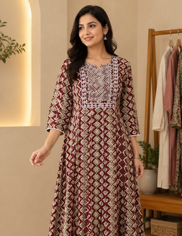 M-Size Anarkali long kurtis– Elegant Everyday|Soft Rayon Kurti