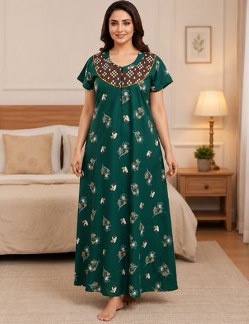 2XL Women's Premium Designer |Pure cotton |Yoke Model Collar| Zip Pattern Nighty | Soft Comfortable Daily Wear Nightdress