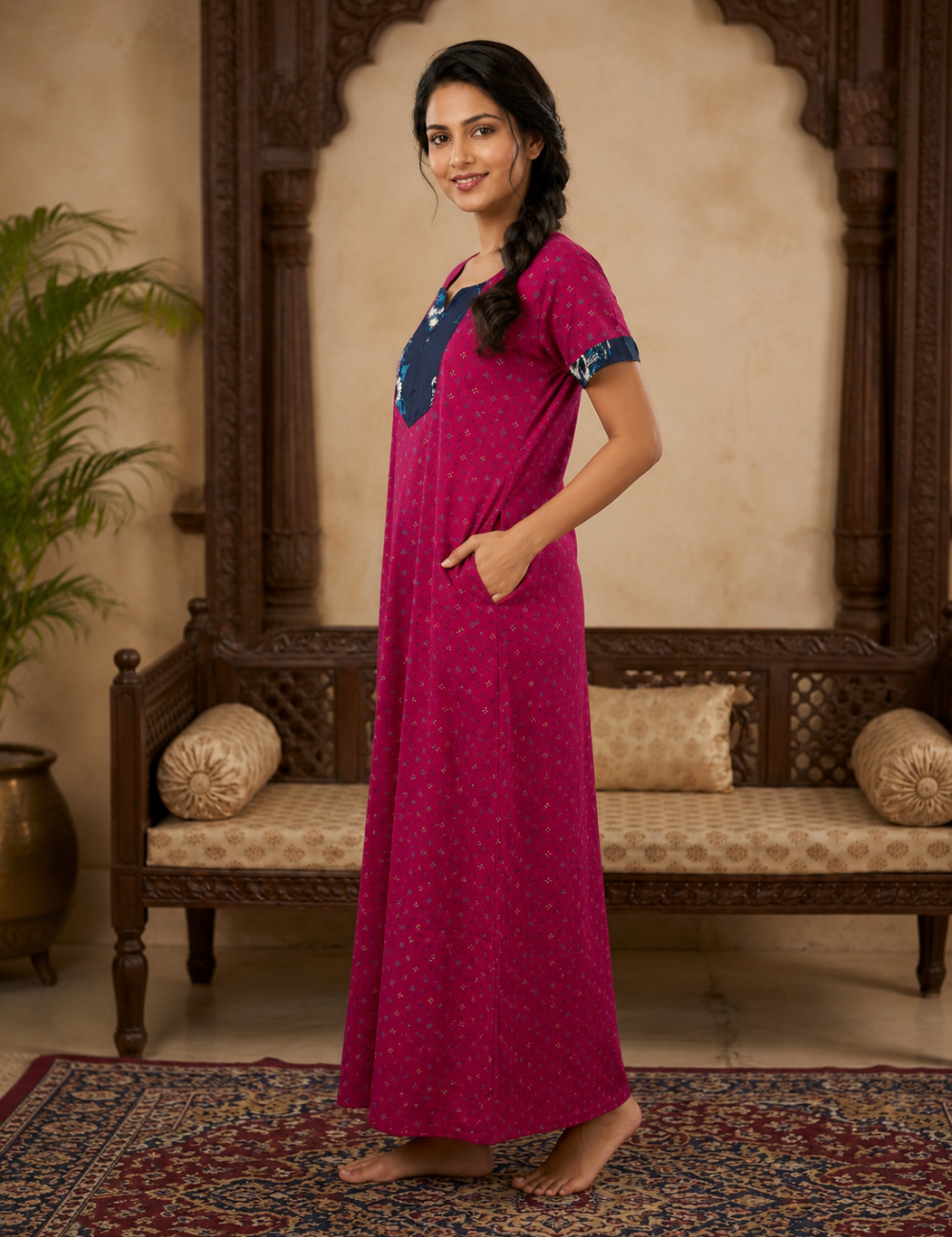 2XL Women's Premium Designer |Pure cotton |Without Zip Pattern Nighty | Soft Comfortable Daily Wear Nightdress