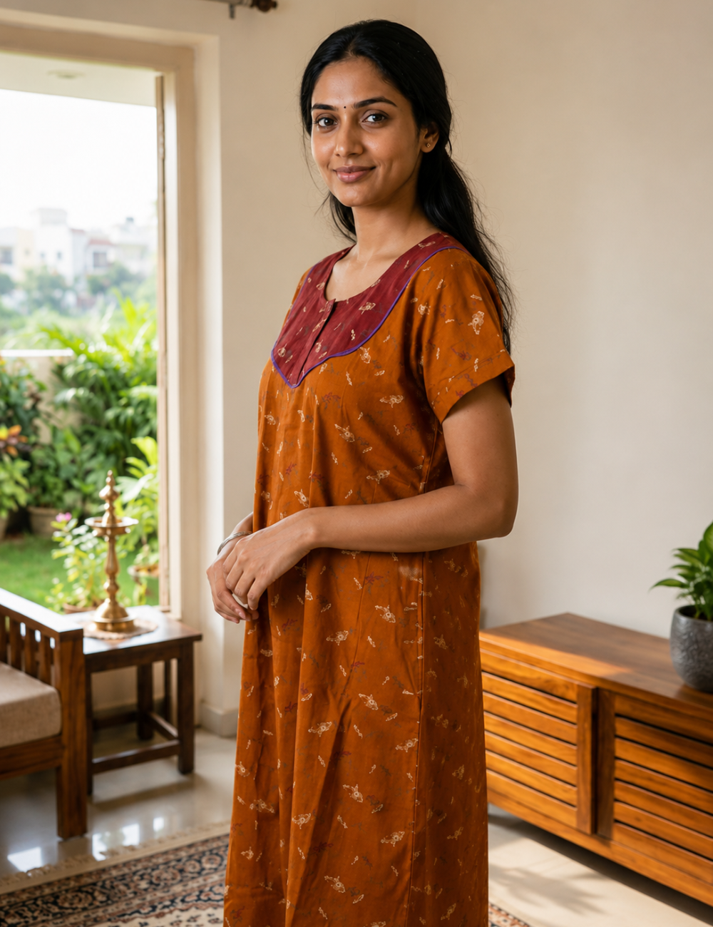 2XL Premium - Elegant Front Zip Cotton Nighty | premium pure cotton | Soft & Comfortable Daily Wear