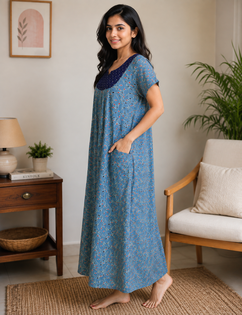 2XL Women's Premium Designer |With Rope|Pure cotton |Without Zip Pattern Nighty | Soft Comfortable Daily Wear Nightdress