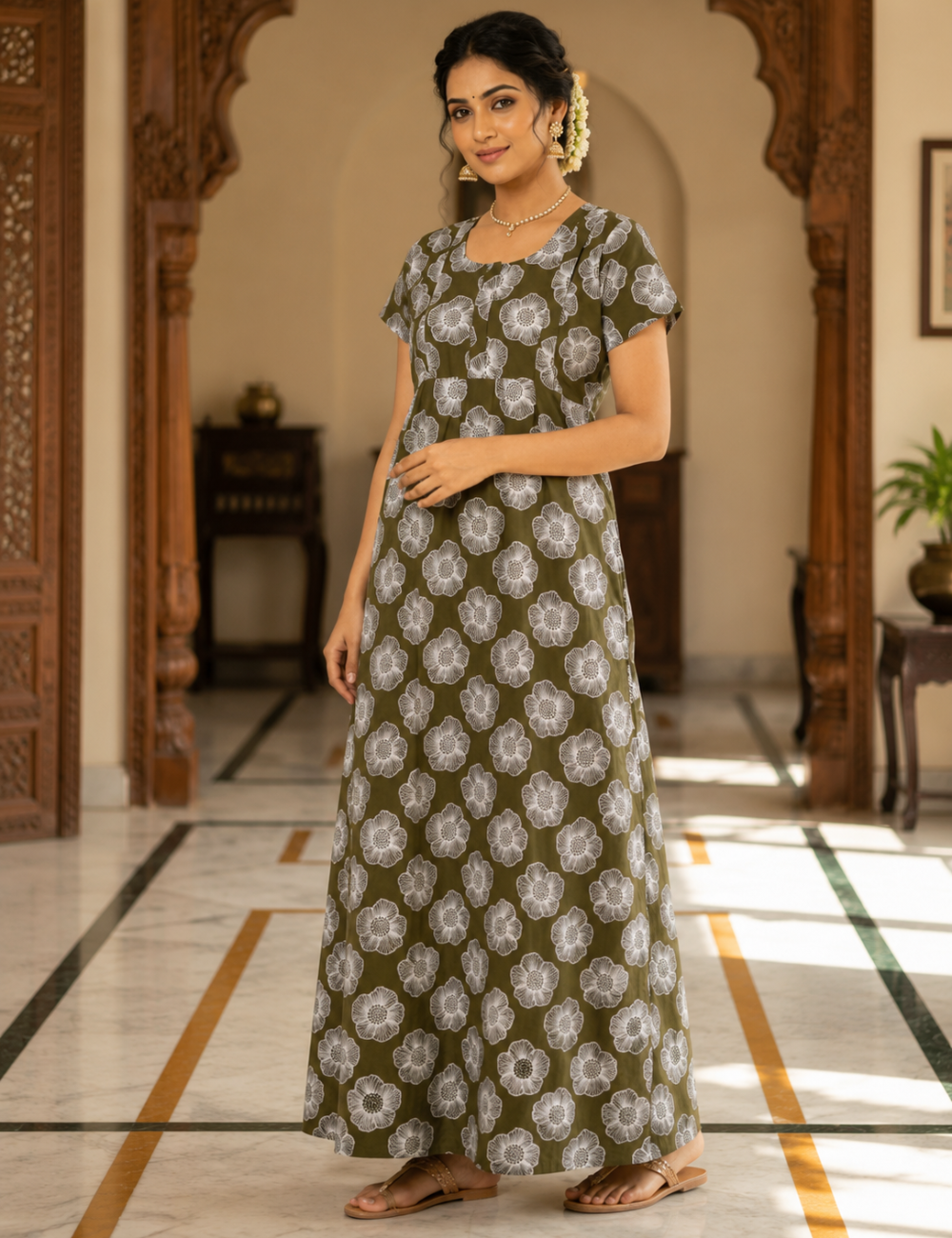 XXL Feeding Nighty for Women – Premium Cotton Maternity & Nursing Nighty|one centre zip and side 2 zip