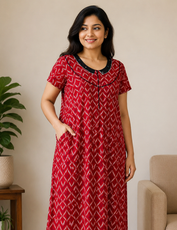 2XL Women's Premium Designer |Pure cotton |Yoke Model Collar| Zip Pattern Nighty | Soft Comfortable Daily Wear Nightdress