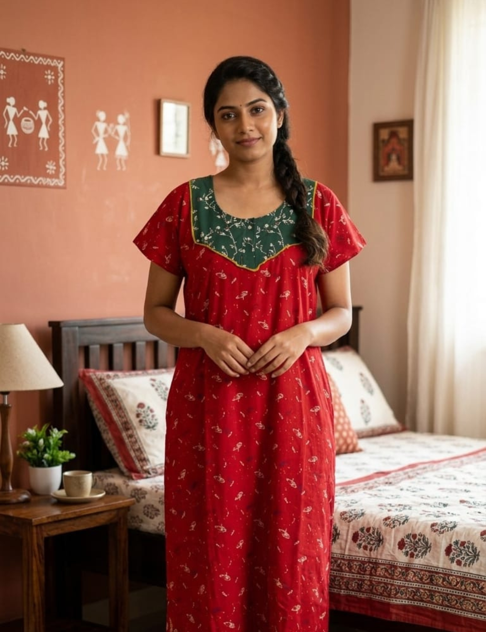2XL Premium - Elegant Front Zip Cotton Nighty | premium pure cotton | Soft & Comfortable Daily Wear
