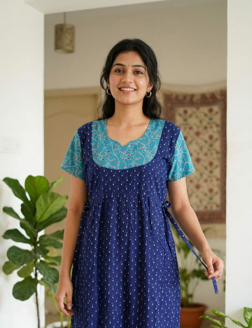 2XL Women's Premium Designer |With Rope|Pure cotton |Without Zip Pattern Nighty | Soft Comfortable Daily Wear Nightdress