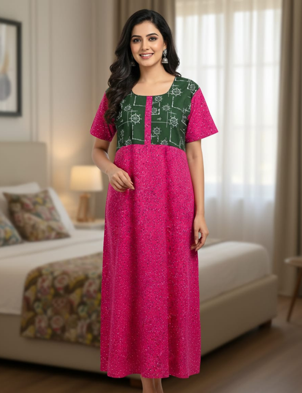 2XL Premium Frock Nighty with Adjustable Side Rope | Soft & Comfortable Daily Wear |Without Zip Pattern