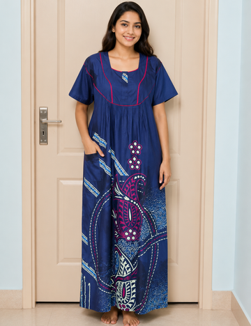 2XL Premium - Elegant Front Zip Cotton Nighty | premium pure cotton | Soft & Comfortable Daily Wear