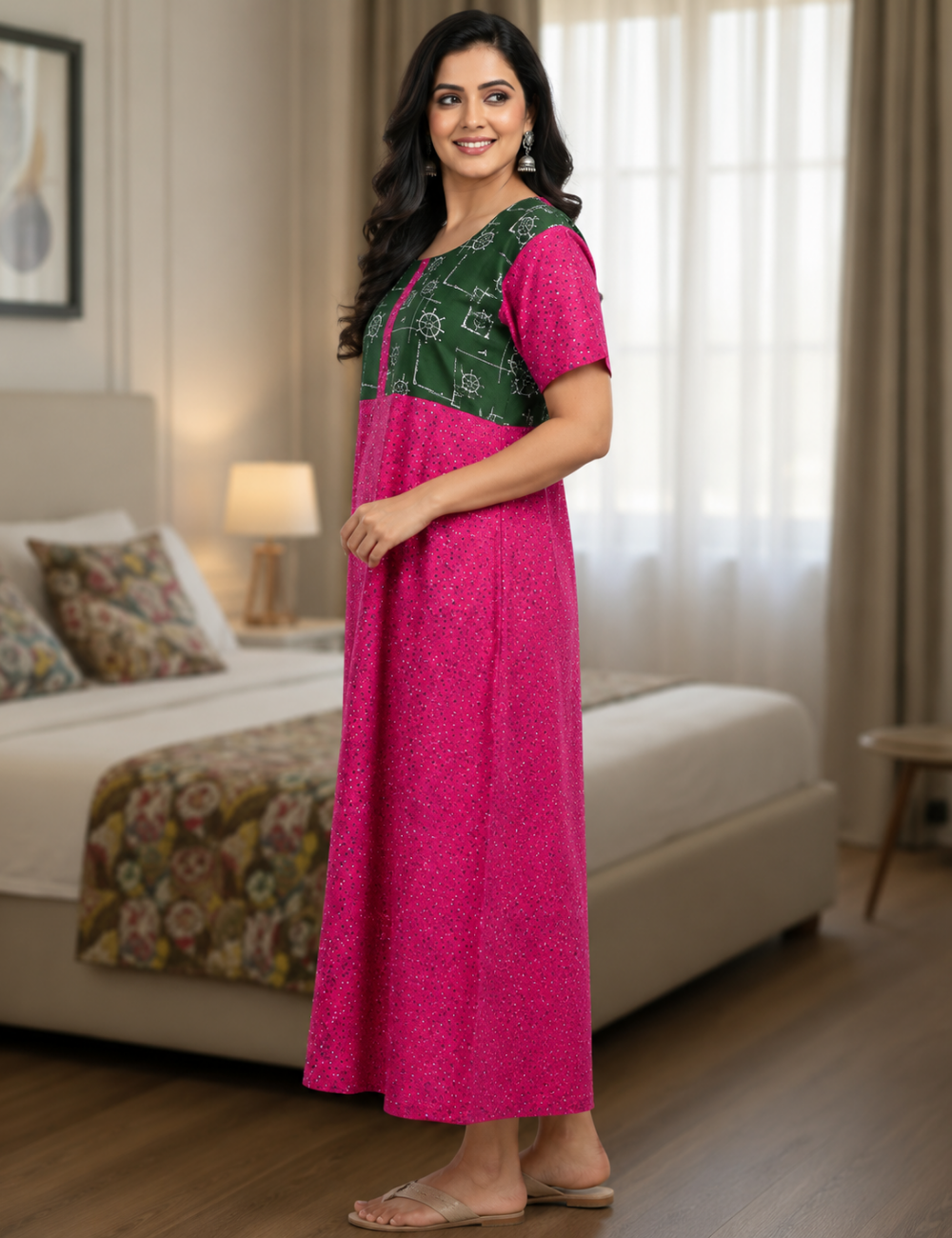 2XL Premium Frock Nighty with Adjustable Side Rope | Soft & Comfortable Daily Wear |Without Zip Pattern