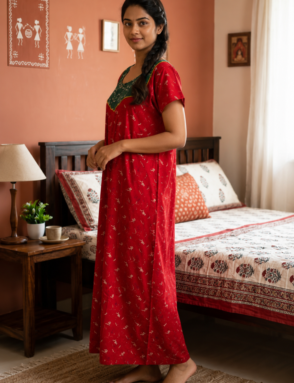 2XL Premium - Elegant Front Zip Cotton Nighty | premium pure cotton | Soft & Comfortable Daily Wear