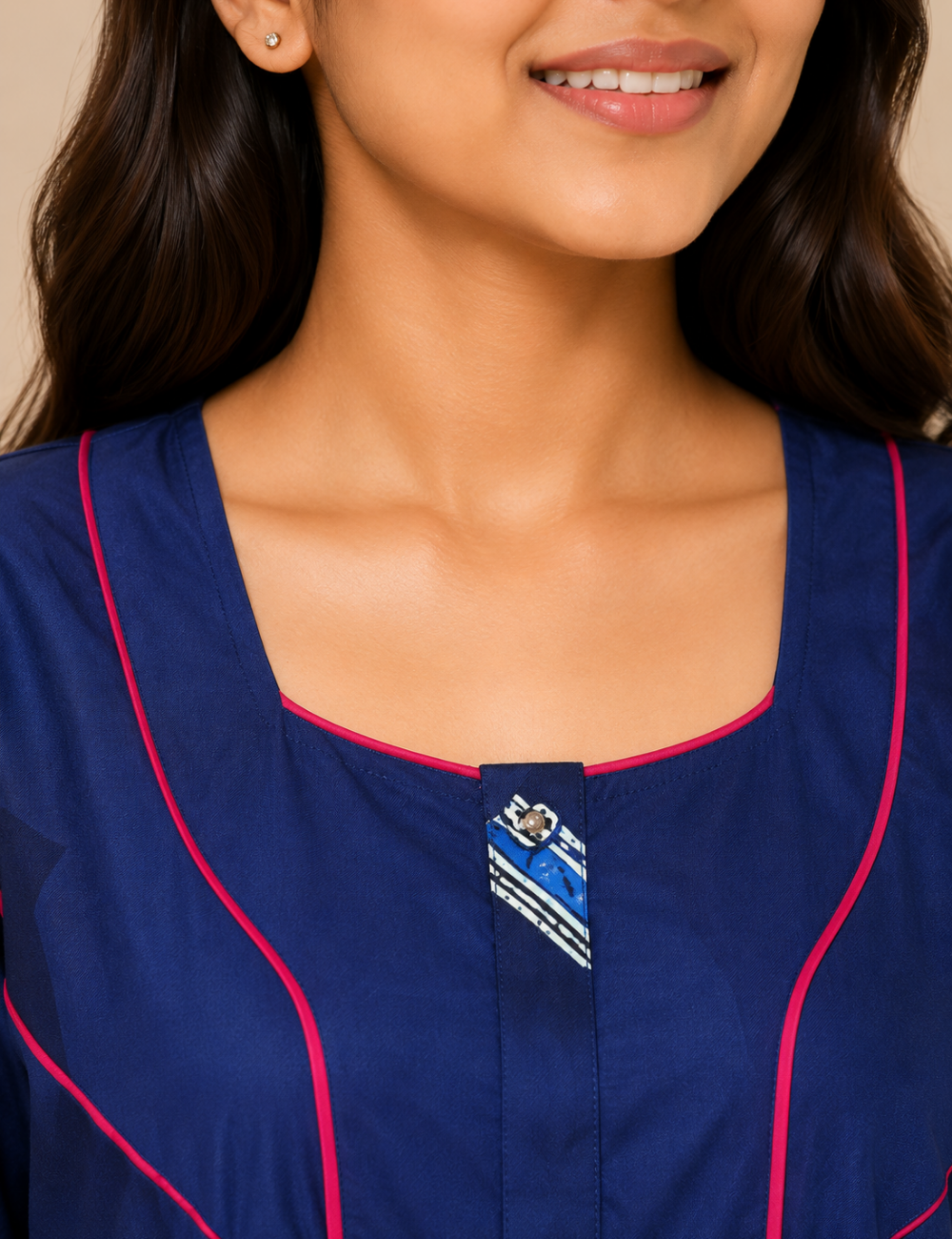2XL Premium - Elegant Front Zip Cotton Nighty | premium pure cotton | Soft & Comfortable Daily Wear