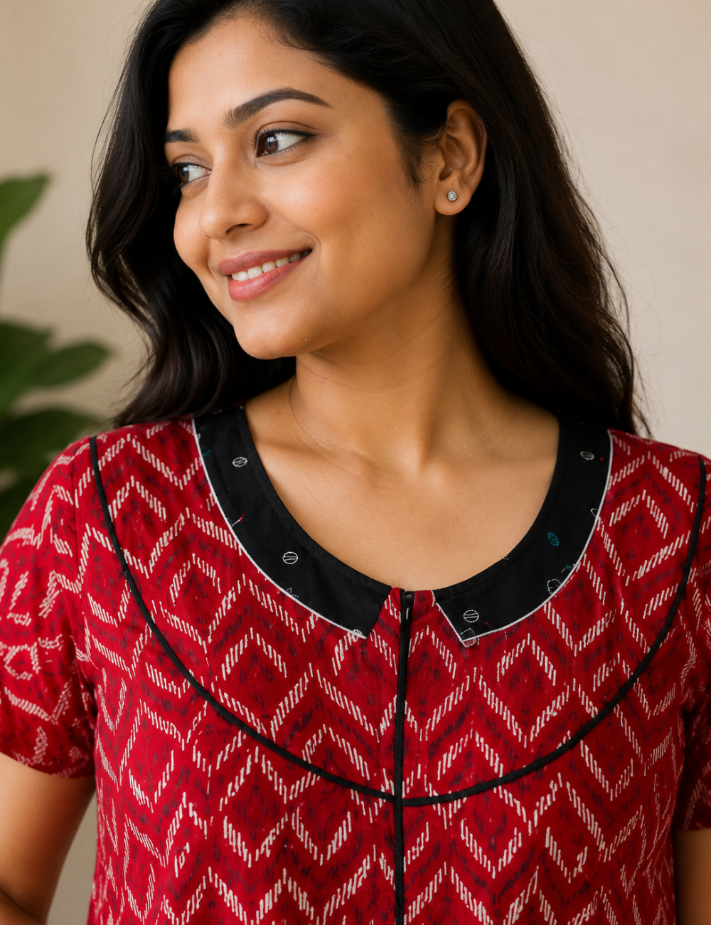 2XL Women's Premium Designer |Pure cotton |Yoke Model Collar| Zip Pattern Nighty | Soft Comfortable Daily Wear Nightdress