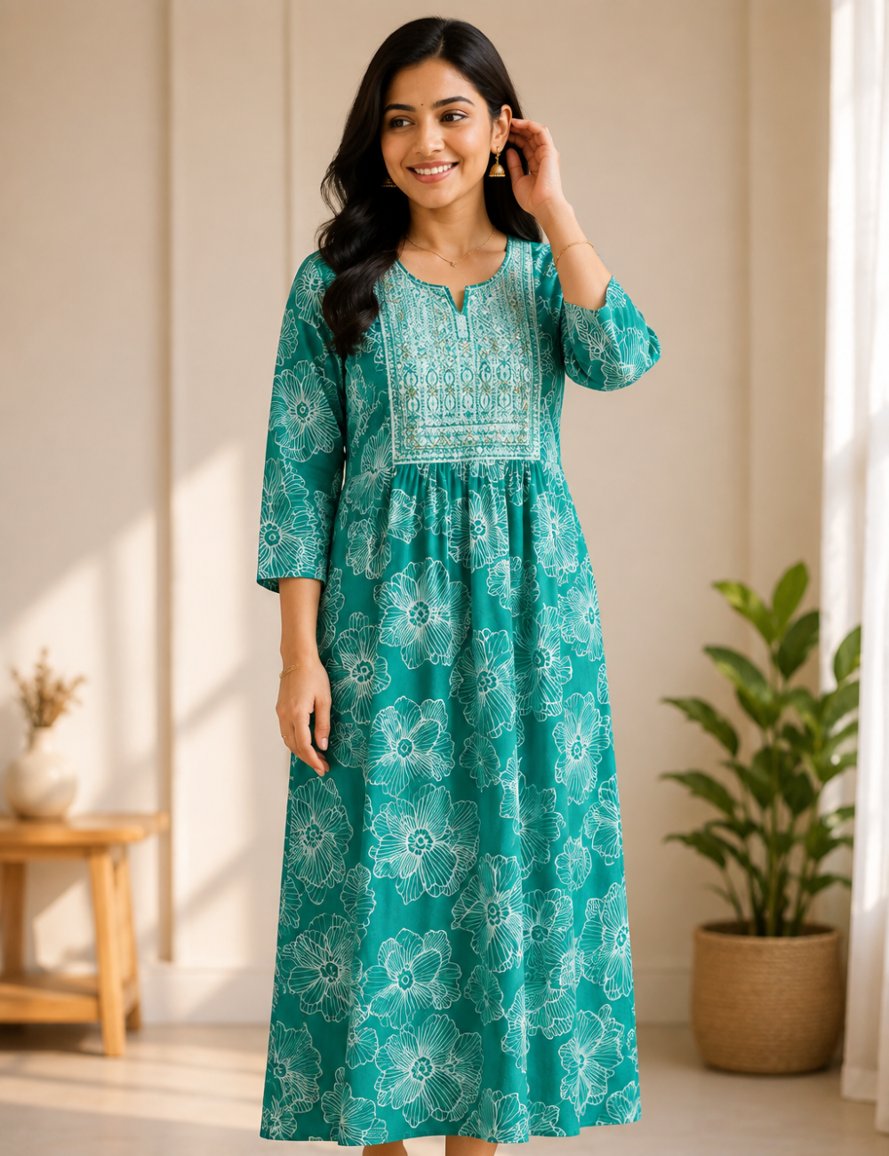 L-Size Anarkali Midi Kurti – Elegant Everyday|Soft Rayon Kurti