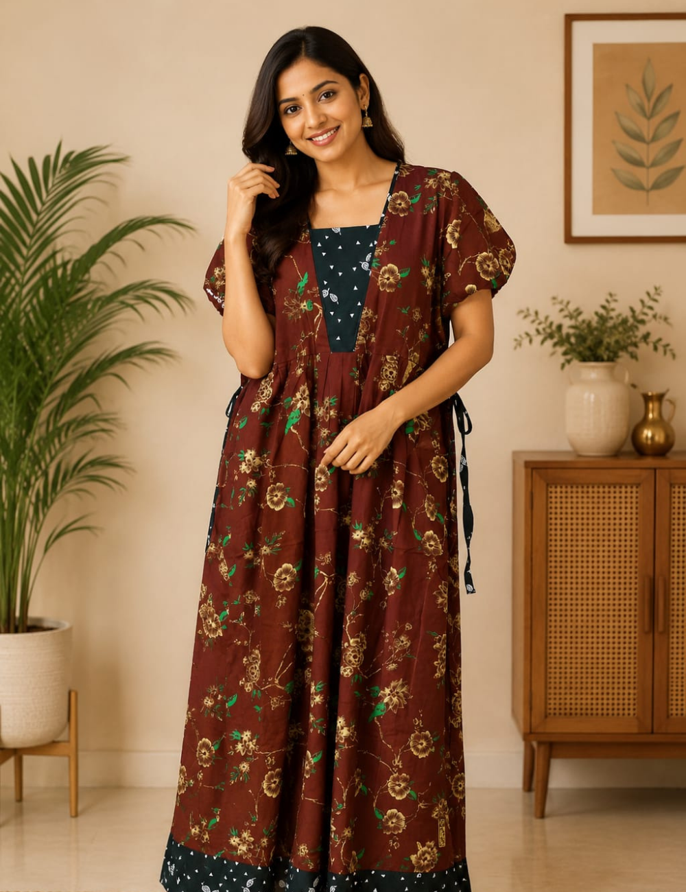2XL Premium Frock Nighty with Adjustable Side Rope | Soft & Comfortable Daily Wear |Without Zip Pattern