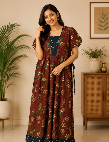 2XL Premium Frock Nighty with Adjustable Side Rope | Soft & Comfortable Daily Wear |Without Zip Pattern
