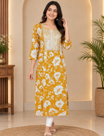 L-Size Anarkali Midi Kurti – Elegant Everyday|Soft Rayon Kurti