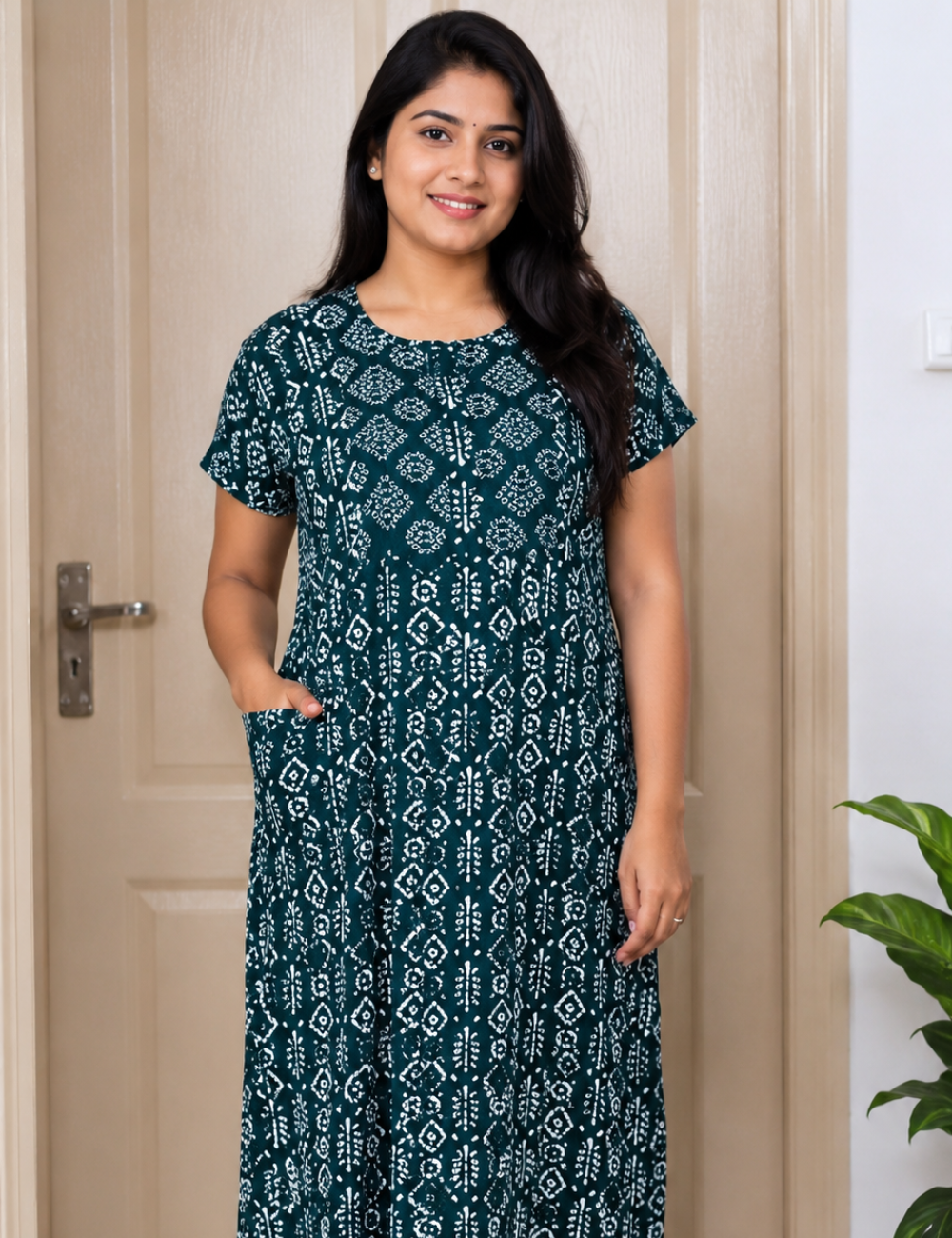 2XL Premium - Elegant Front Zip Cotton Nighty | premium pure cotton | Soft & Comfortable Daily Wear