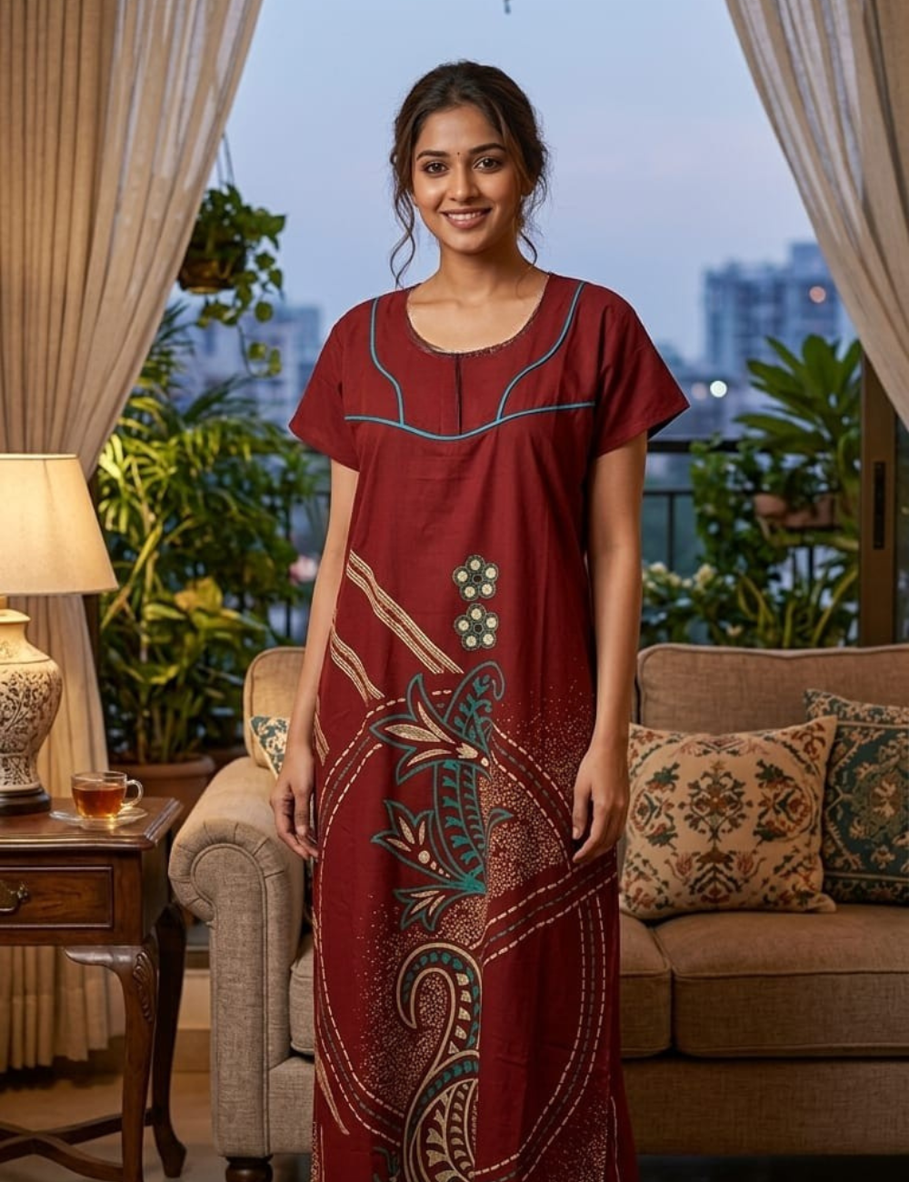 XL Premium - Elegant | Premium| With Zip|Pure Cotton Nighty
