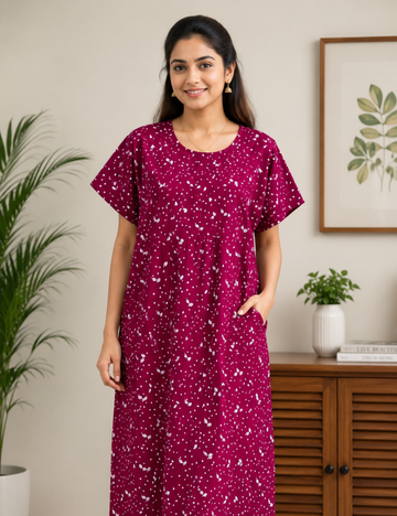 XL Feeding Nighty for Women – Premium Pure Cotton Maternity & Nursing Nighty|one centre zip and side 2 zip