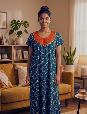 XL Premium - Elegant Designer| With Zip|Pure Cotton Nighty
