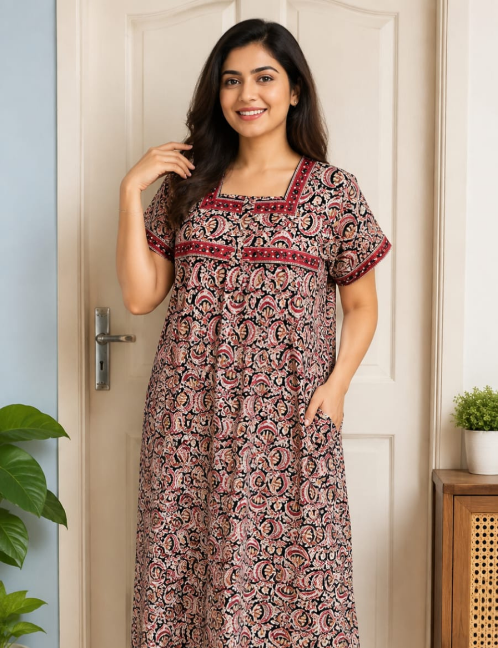 XL Premium Jyothi Cotton Printed Nighty for Women | Soft & Breathable Cotton | Relaxed Comfortable Fit