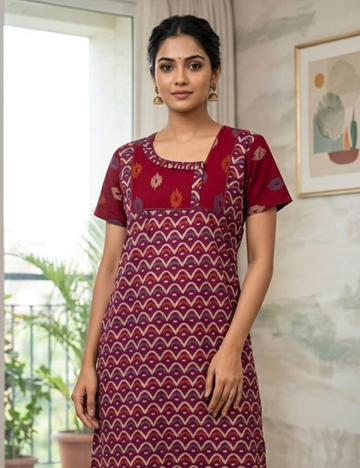 XL Premium - Elegant Designer Without Zip Cotton Nighty