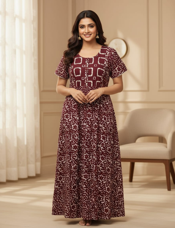 XL Premium - Elegant Designer| With Zip|Pure Cotton Nighty