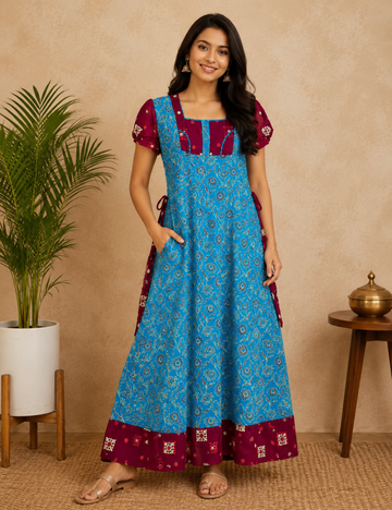 2XL Premium Frock Nighty with Adjustable Side Rope | Soft & Comfortable Daily Wear |Without Zip Pattern