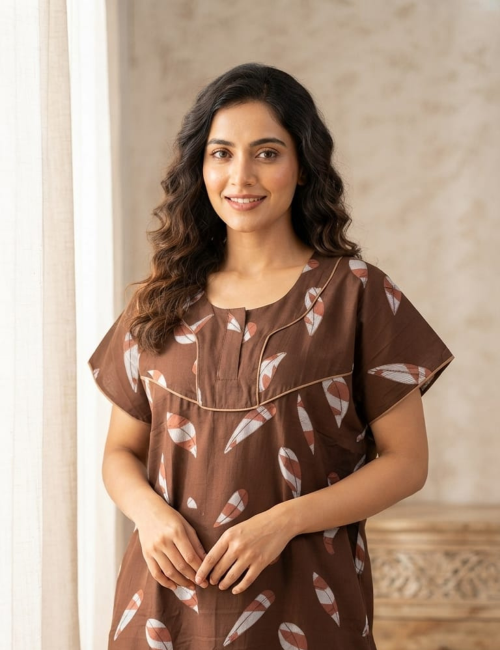 2XL Premium - Elegant Front Zip Cotton Nighty | premium pure cotton | Soft & Comfortable Daily Wear