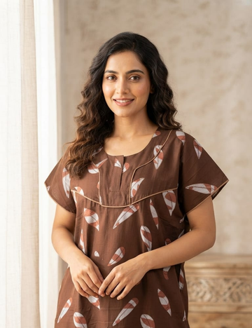 2XL Premium - Elegant Front Zip Cotton Nighty | premium pure cotton | Soft & Comfortable Daily Wear
