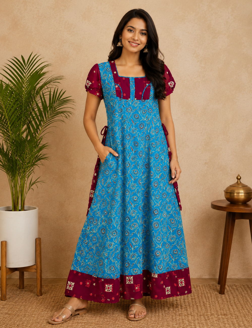 2XL Premium Frock Nighty with Adjustable Side Rope | Soft & Comfortable Daily Wear |Without Zip Pattern