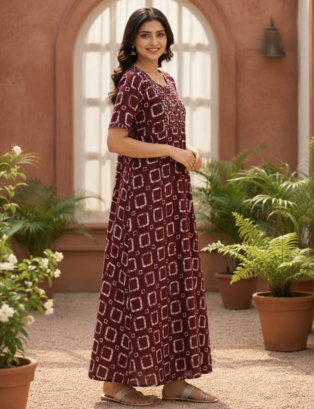 XL Premium - Elegant Designer| With Zip|Pure Cotton Nighty