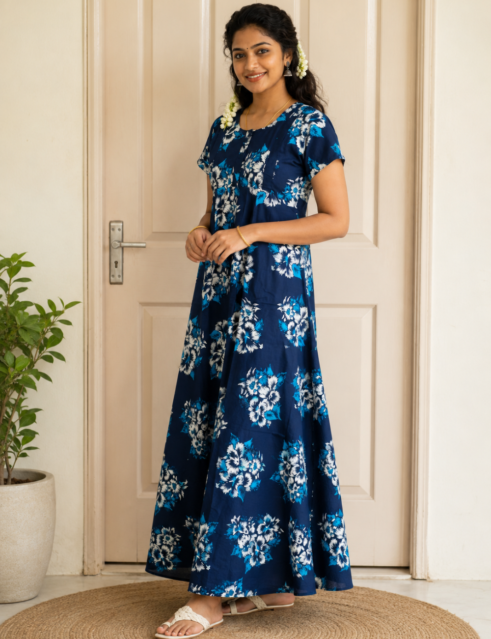 XXL Feeding Nighty for Women – Premium Cotton Maternity & Nursing Nighty|one centre zip and side 2 zip
