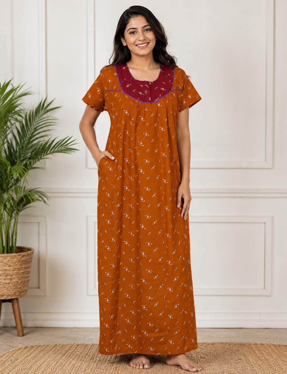 2XL Premium - Elegant Front Zip Cotton Nighty | premium pure cotton | Soft & Comfortable Daily Wear