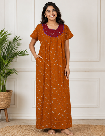 2XL Premium - Elegant Front Zip Cotton Nighty | premium pure cotton | Soft & Comfortable Daily Wear