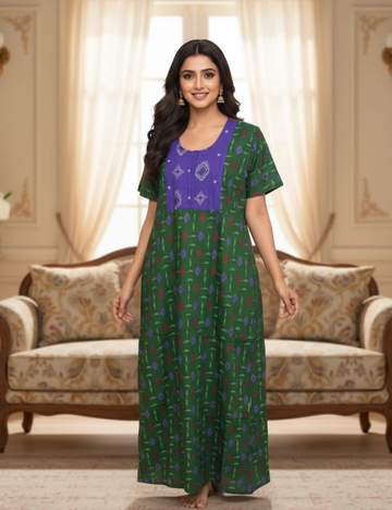 XL Women's Premium Designer Zip Pattern Nighty | Soft Comfortable Daily Wear Nightdress