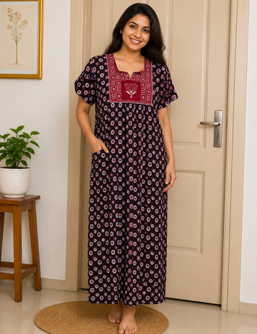 XL -COMBO Embroidery |Ecomomy Plus Nighty |Without Zip | Everyday Comfort Wear