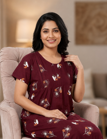 XL Feeding Nighty for Women – Premium Pure Cotton Maternity & Nursing Nighty|one centre zip and side zip