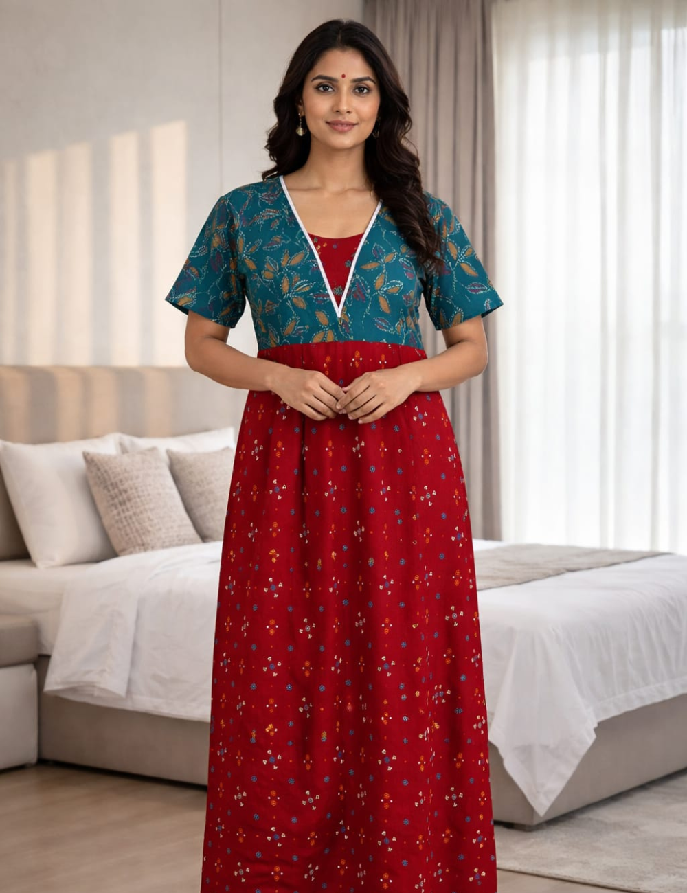 XL Premium - Elegant Designer| Without Zip|Pure Cotton Nighty