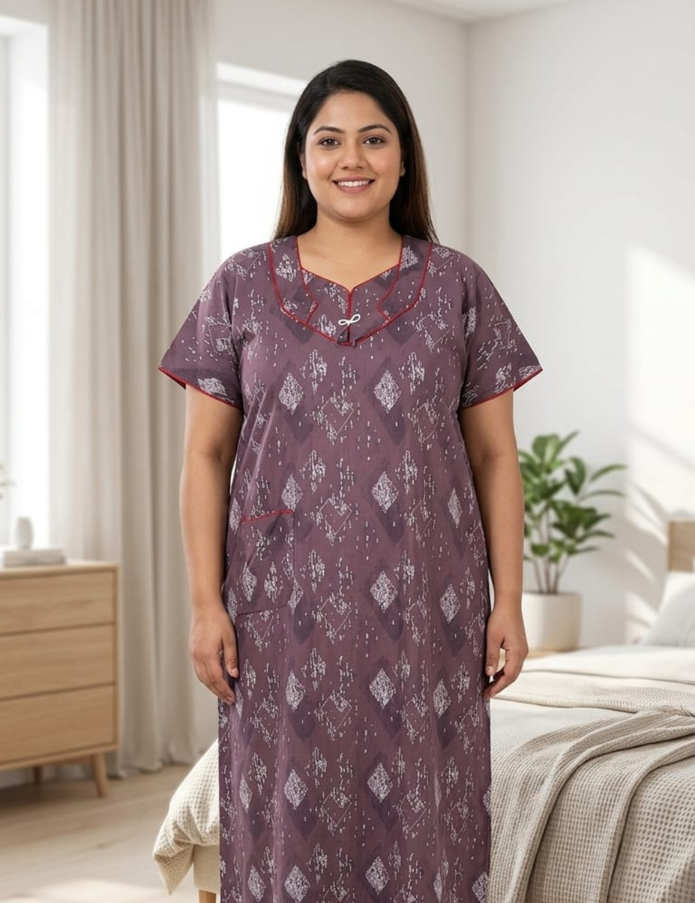 3xl Designer neck– Extra Comfort Plus Size Nightwear|Pure Cotton |