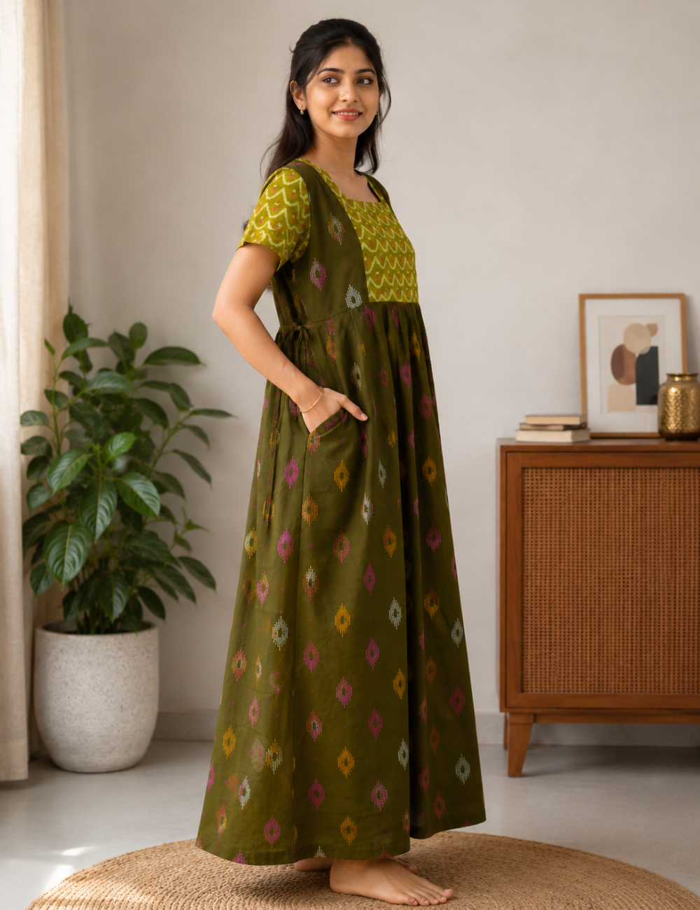 2XL Women's Premium Designer |With Rope|Pure cotton |Without Zip Pattern Nighty | Soft Comfortable Daily Wear Nightdress